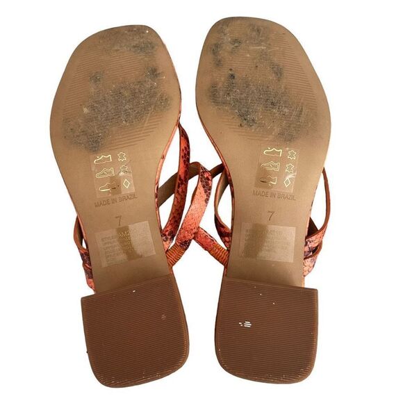 Madewell Size 7 Amber Sandal in Snake Embossed Leather Orange Chunky Heel - Picture 6 of 9